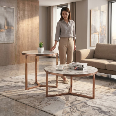 Couch Tisch Rund Tische Runde Sofa Metall Glas Beistell Designer Luxus Tavolo da divano Tavoli rotondi Divano rotondo Metallo Vetro Tavolino Design di lusso