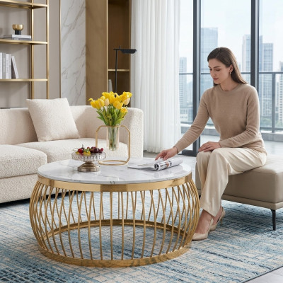 Sofa Tavolo in acciaio inossidabile con pietra design tondo.