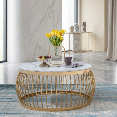 Sofa Tavolo in acciaio inossidabile con pietra design tondo.