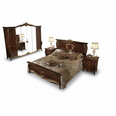 Letto matrimoniale in legno design letto stile antico barocco rococò 2 comodini nuovi
