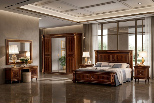 Set da camera da letto con letto comodino comò specchio sgabello Nuovo 7 pezzi stile barocco