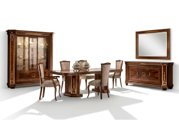 Mobili da tavolo + 6 set di sedie Sala da pranzo in legno completo stile barocco