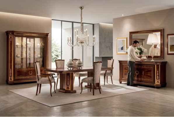 Mobili Tavolo + 8 Set di Sedie Completamente in Legno per Sala da Pranzo in Stile Barocco