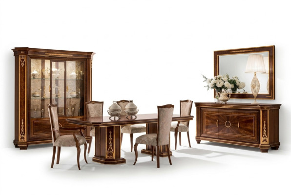 Mobili Tavolo + 8 Set di Sedie Completamente in Legno per Sala da Pranzo in Stile Barocco