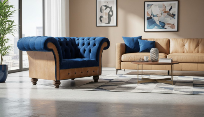 Chesterfield Tessuto Imbottito Poltrona 1 Posto Divani Design Divani in Tessuto di Lusso