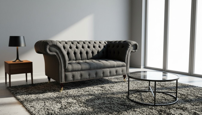 Chesterfield Tessuto Divano 2 posti Divano di lusso Divano imbottito Design Tessuti Divani