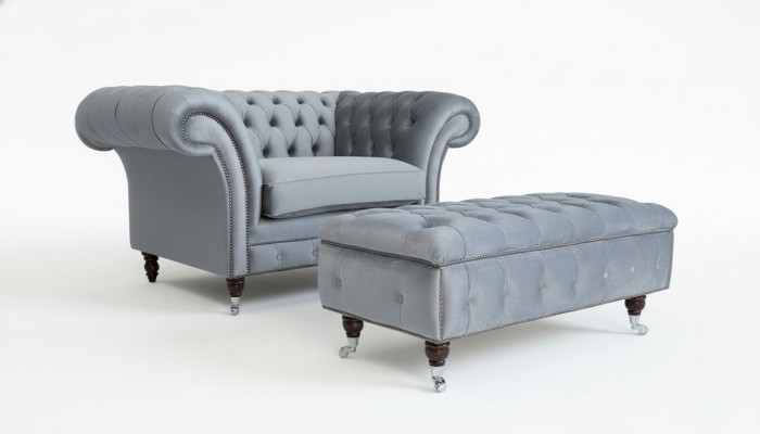 Chesterfield Poggiapiedi Poltrona Pouf Ottomano da salotto Tessuto in Pelle Nuovo