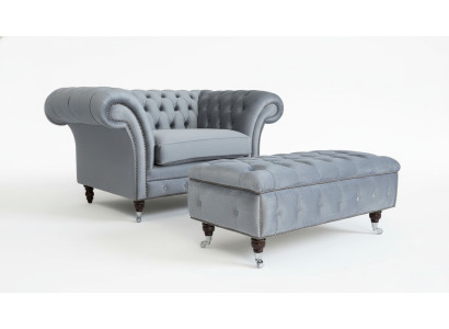 Chesterfield Poggiapiedi Poltrona Pouf Ottomano da salotto Tessuto in Pelle Nuovo