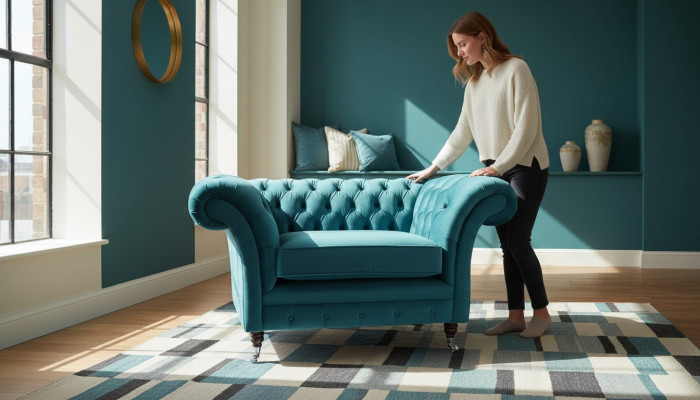 Chesterfield poltrona divano televisivo 1 posto divano tessuto stoffa divani imbottiti 136