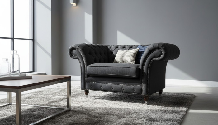 Chesterfield poltrona divano TV 1 posto tessuto divano imbottito.