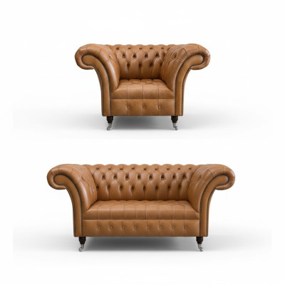 2+1 Set di divani Chesterfield in tessuto di stoffa per divani e poltrone.