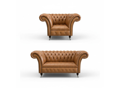 2+1 Set di divani Chesterfield in tessuto di stoffa per divani e poltrone.