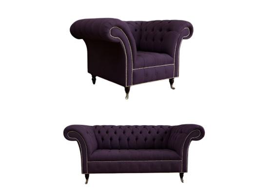 2 + 1 set di divani Chesterfield in tessuto divano divani imbottiti.