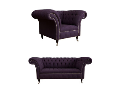 2 + 1 set di divani Chesterfield in tessuto divano divani imbottiti.