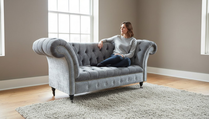 Design Chesterfield Divano in tessuto Chaise Lounge Imbottito Nuovo Divani Chaise longue