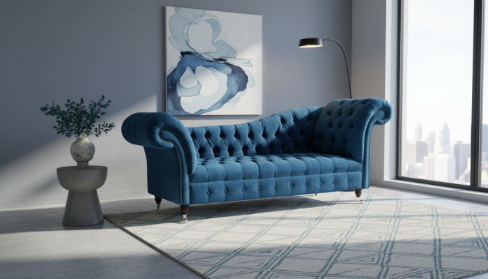Chaiselounge Banca Seduta Letto Salotto Barocco Rococò Art Nouveau Classico Blu Nuovo