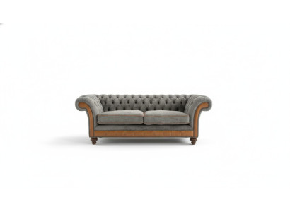 Divano XXL 3 posti Chesterfield imbottito completo rivestimento in tessuto pelle nuovo grigio