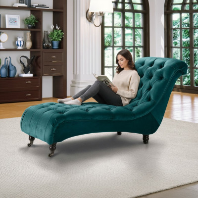 Chesterfield Velluto Chaise Lounge Divano da designer Club Liege Tessuto in Poliestere.