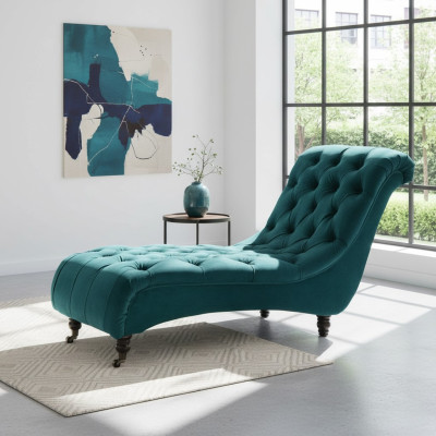 Chesterfield Velluto Chaise Lounge Divano da designer Club Liege Tessuto in Poliestere.