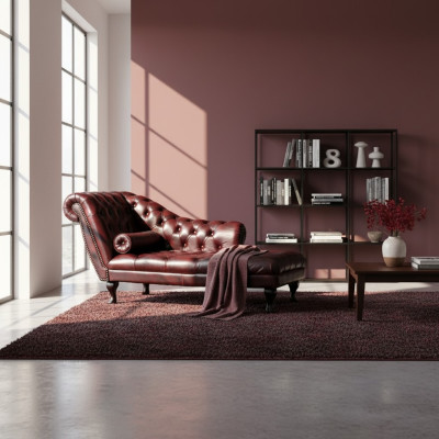 Chesterfield Rosso Chaise Lounge Divano Letto Designer in Pelle Nuovo