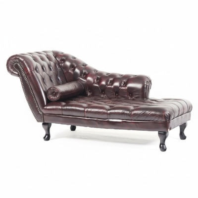 Chesterfield Rosso Chaise Lounge Divano Letto Designer in Pelle Nuovo