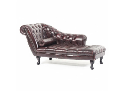 Chesterfield Rosso Chaise Lounge Divano Letto Designer in Pelle Nuovo