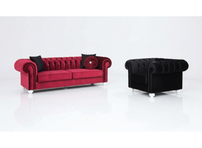 2 pezzi. Set di divani 3+1 posti Divano in pelle Chesterfield in velluto tessile