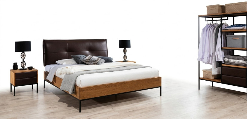 Letto legno Loft Designer Letti Imbottito Pelle Tessuto Tessuto Hotel 140 160 180 x 200