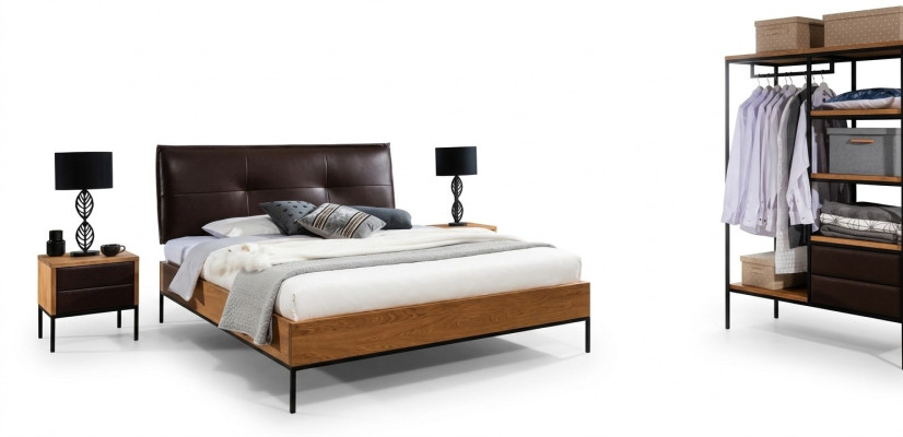 3 pezzi Set completo camera da letto in legno Loft Stile Design Letto Comodino Armadio Nuovo