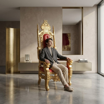 Un design fantastico di una sedia rossa mozzafiato con dettagli incredibili su ogni elemento decorativo in stile barocco