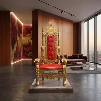Un design fantastico di una sedia rossa mozzafiato con dettagli incredibili su ogni elemento decorativo in stile barocco