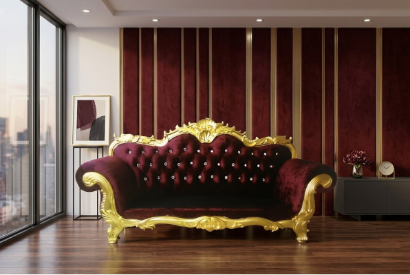 Trono Divano Chesterfield Reale Imbottito in Velluto a 3 Posti Stile Antico Nuovo