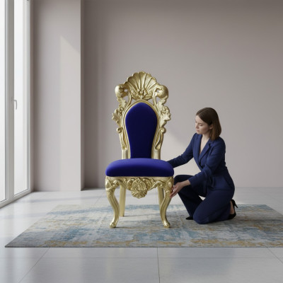 Sedia Trono Poltrona Sala da pranzo Design Legno Stile Antico Barocco Rococò Sedie