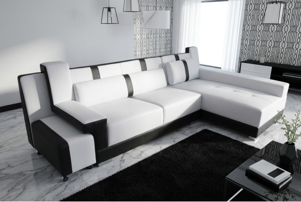 Divano ad angolo imbottito con valenza angolare, divano di design con illuminazione a LED a forma di L in pelle.