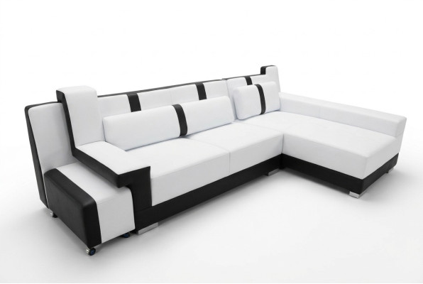 Divano ad angolo imbottito con valenza angolare, divano di design con illuminazione a LED a forma di L in pelle.