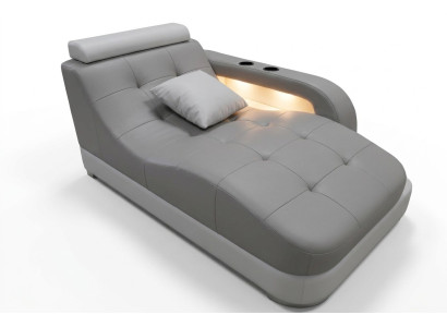 Designer Divano Chaise longue in Pelle Grigio Moderno Lettino Pouf Divano in Pelle Vera Relax