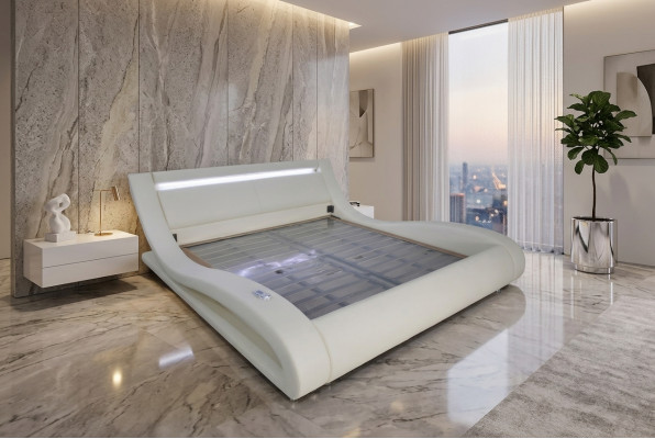 Lussuoso Letto Matrimoniale Moderne Imbottito in Pelle Design Illuminato