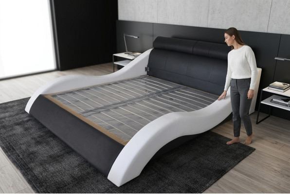 Design in pelle di lusso doppio letto per hotel, letti imbottiti moderni multifunzionali.