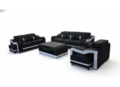 Divano in pelle, divano imbottito 3+2+1 completo set di divani G8027D + tavolo