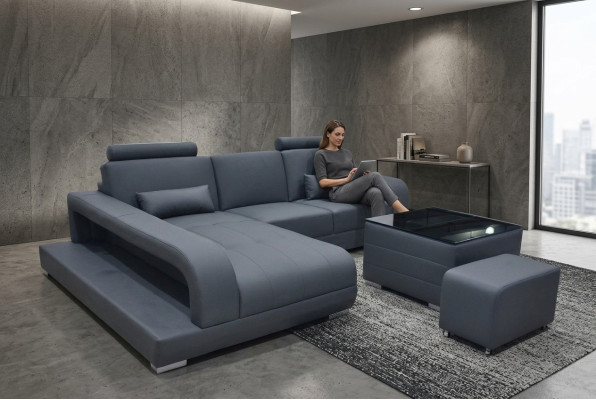 XXL Divano ad angolo in pelle salotto set di arredamento design moderno divano a forma di L F3017C