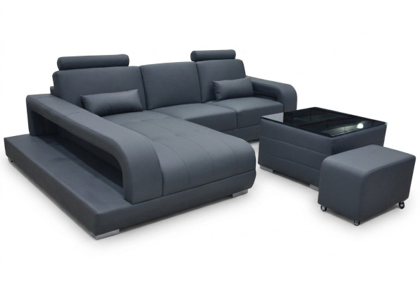 XXL Divano in pelle set per soggiorno design moderno divano ad angolo forma L F3017C + tavolo