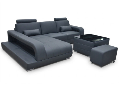 XXL Divano in pelle set per soggiorno design moderno divano ad angolo forma L F3017C + tavolo
