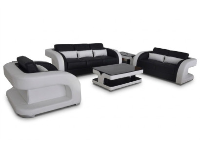 XXL salotto in pelle set design moderno divano 3+2+1 F3002C + tavolo