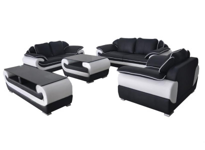 Pelle Moderno Divano in pelle XXL Salotto Divano in pelle Composizione divano 3+2+1 D04 + Tavolo