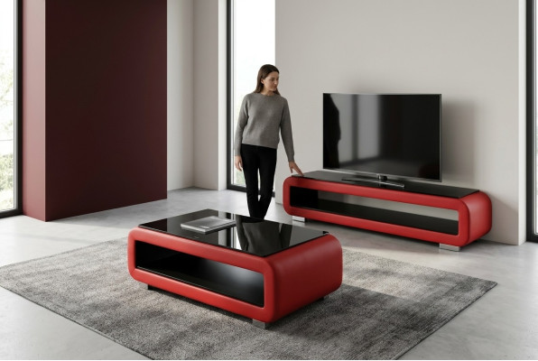 Tavolino design in pelle imbottita e vetro Tavolo moderno CT9010 + RTV