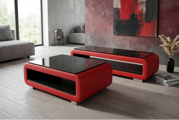 Tavolino design in pelle imbottita e vetro Tavolo moderno CT9010 + RTV