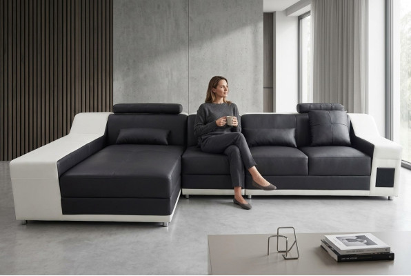 Angolo in pelle Moderno XXL Divano paesaggistico in pelle Sofa ad angolo B2017B