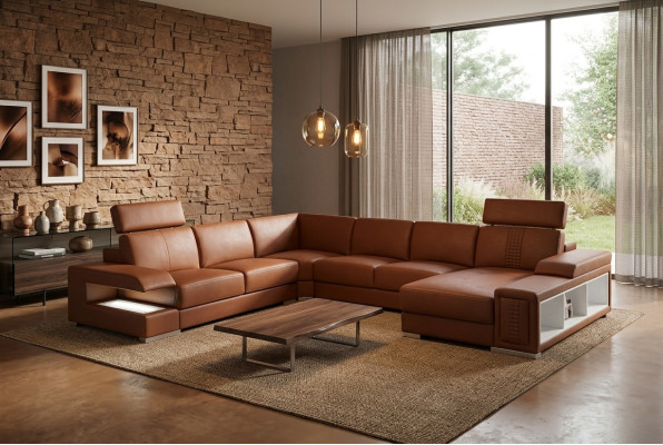 Ambiente abitativo con un divano d'angolo a U di design