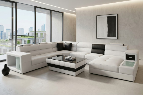 Design Imbottito in pelle Angolo divano in pelle Poltrona di angolo Soggiorno Paesaggio