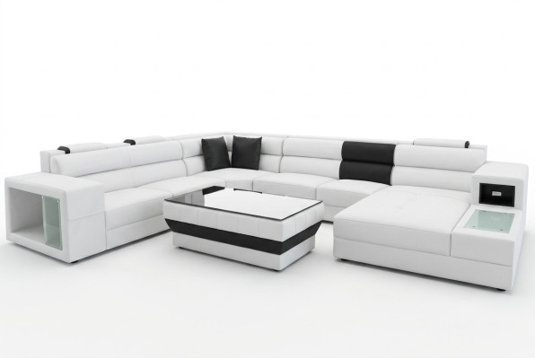 Design Imbottito in pelle Angolo divano in pelle Poltrona di angolo Soggiorno Paesaggio
